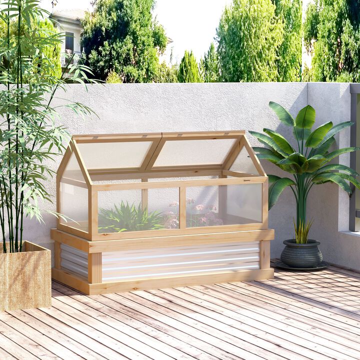 Hivvago Wooden Elevated Planter with Greenhouse Lid