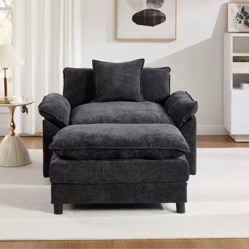 Envelor Chenille Upholstered Accent Chair with Ottoman, Set of 2 image number 3