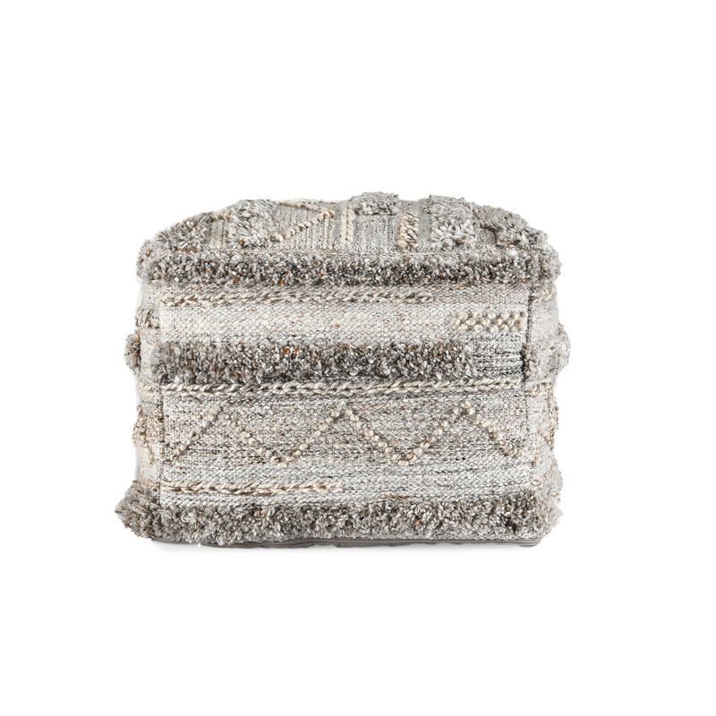 Anny Ottoman Pouf, 18 Inch Gray Polyester, Boho Knitted Texture - Benzara