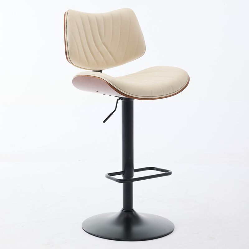 Streamdale Walnut Bentwood Bar Stool with Faux Leather Seat and Ergonomic Back image number 2