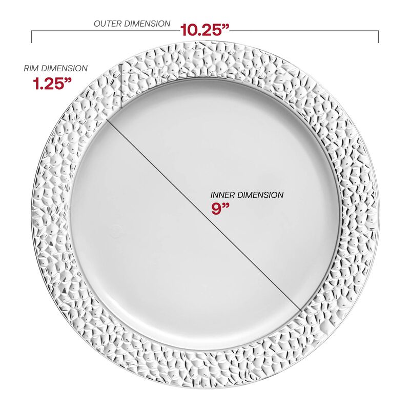 White with Silver Hammered Rim Plastic Dinnerware Value Set (40 Sets) image number 2