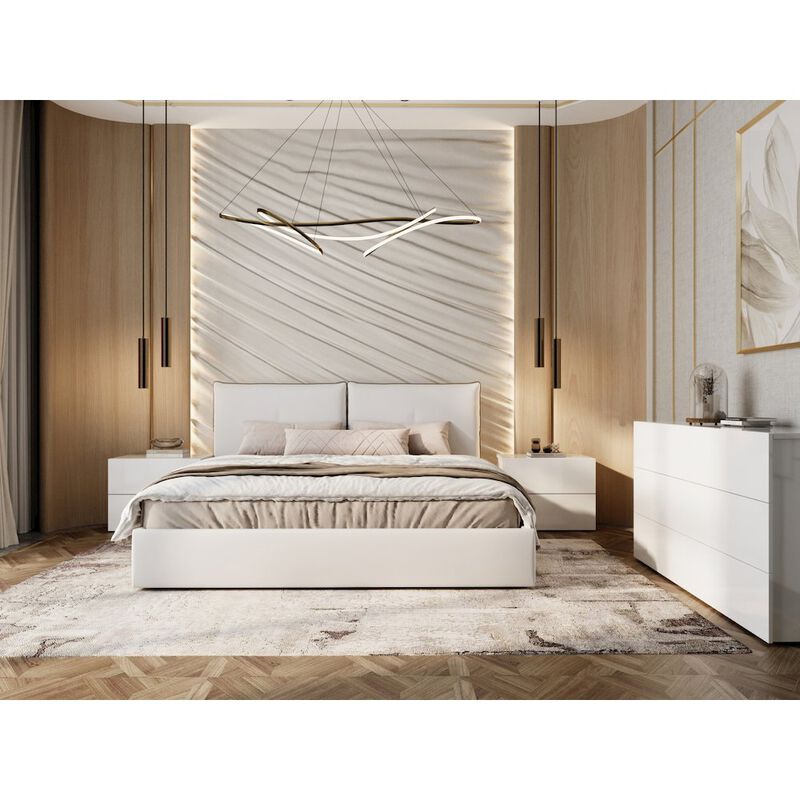 Casabianca Home Aria Queen Storage Bed In White Pu Leather