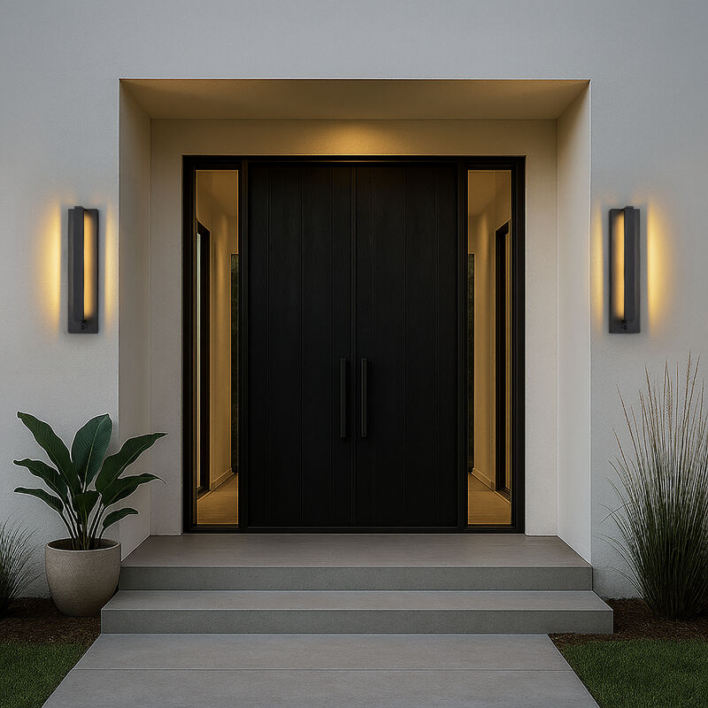 H20" Modern Motion Sensor Outdoor Wall Light 23W Integrated LED Wall Sconce in Matte Black Iron Large Exterior Light Fixture for Porch Garage Patio image number 3