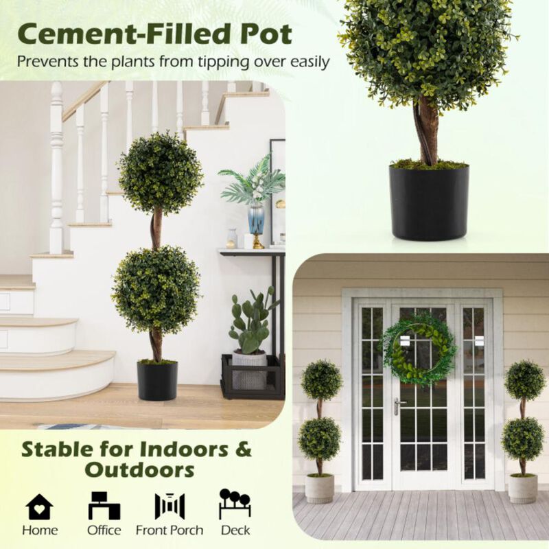 Hivvago Set of 2 Artificial Double Topiary Ball Trees