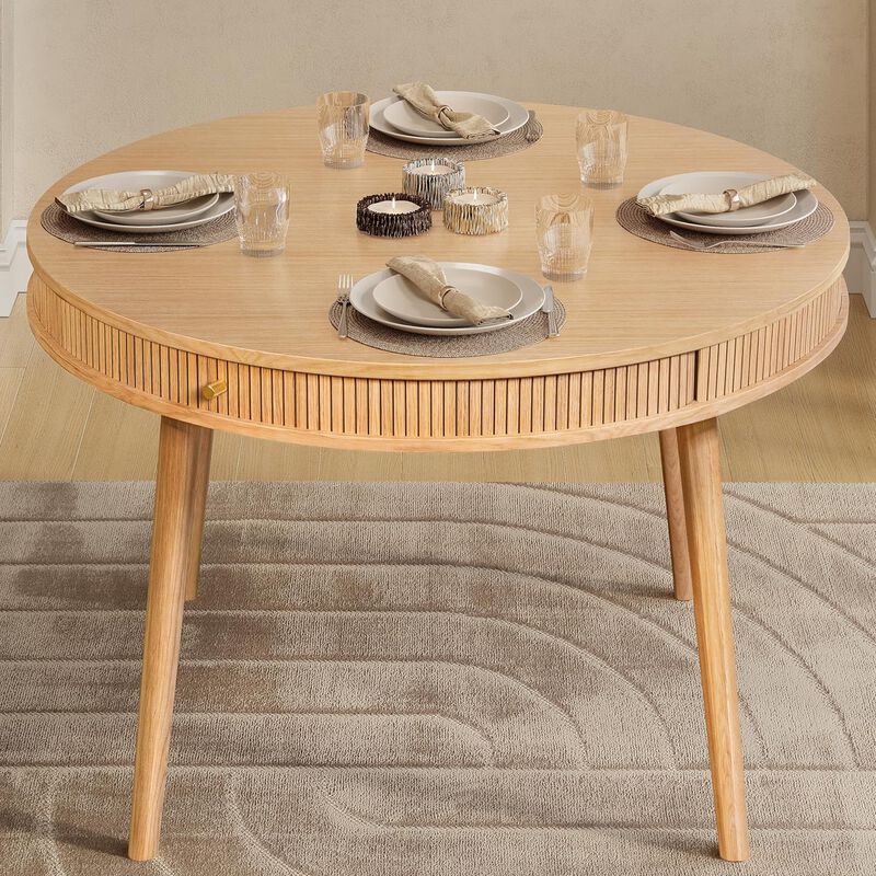 SLIDDO 47'' Round Dining Table for 4 People - Pre-Assembled With 2 Hidden Storages.