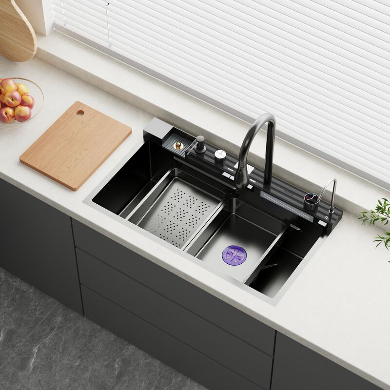 FUFU&GAGA Stainless Steel Bathroom Sink with Intelligent Control Center and Accessories,( 31.5" W x 17.7" D x 8.7" H),Black