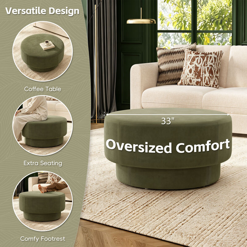 Merax Plush Velvet Round Ottoman with Two-Level Silhouette, Wide 33" Surface, Sturdy Frame image number 3