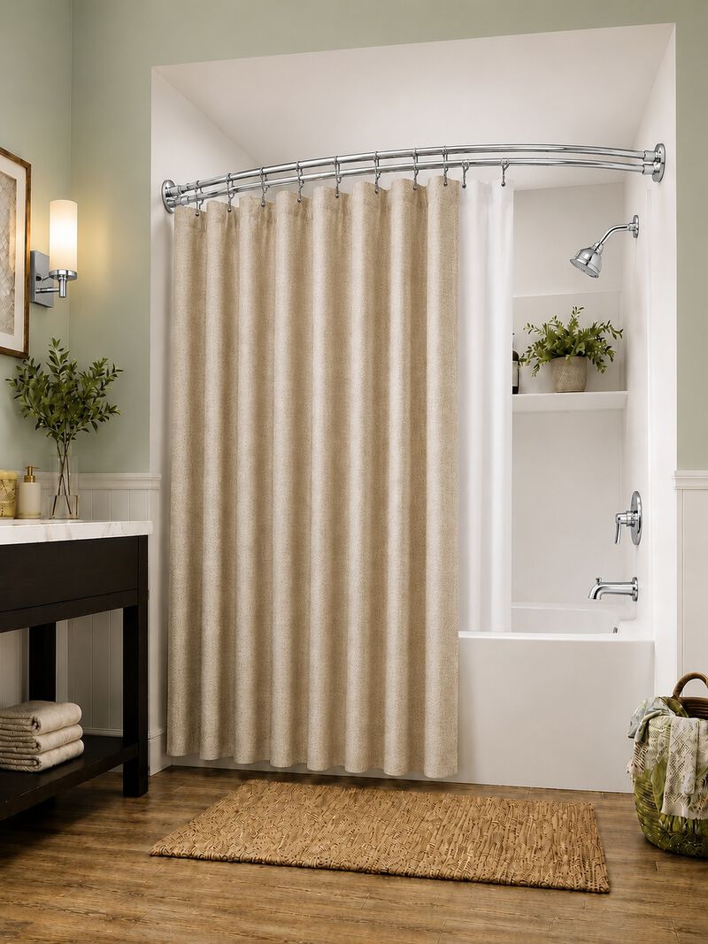 Shower Suite by Utopia Alley &ndash; Rustproof Aluminum Double Curved Shower Curtain Rod Combo Set with Liner & 24 Hooks, Adjustable 45&ndash;72 Inch Wall Mounted Dual Rod, Extra 30% Space image number 5