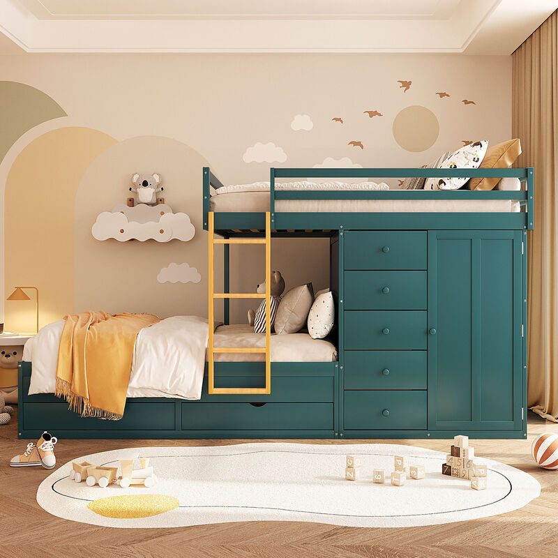 Merax Full Size Bunk Bed with Drawers & Mini Wardrobe image number 1