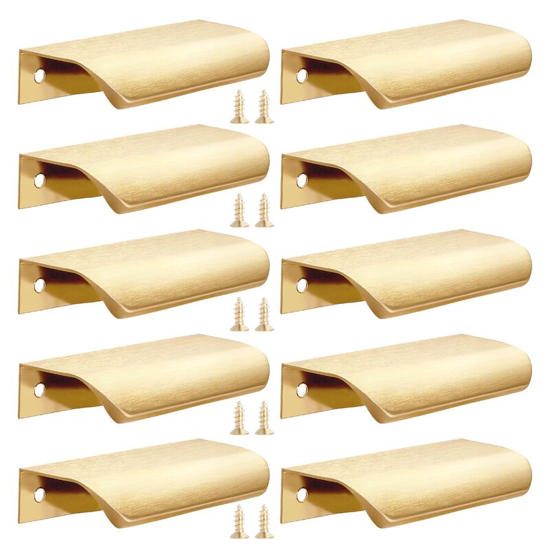 Cozy Tower 10 Pack Gold Edge Finger Pulls for Cabinets, 3.15"" Kitchen Cabinet Pulls Cupboard Handles Drawer Pulls Modern Alumin
