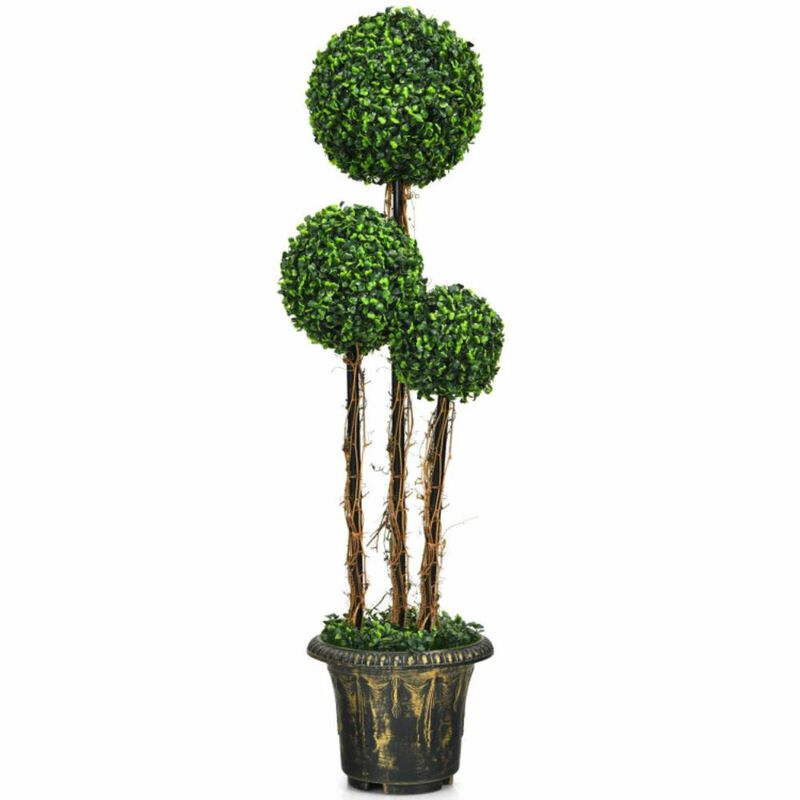 Hivvago 4 Feet Artificial UV Resistant Topiary Triple Ball Tree Plant