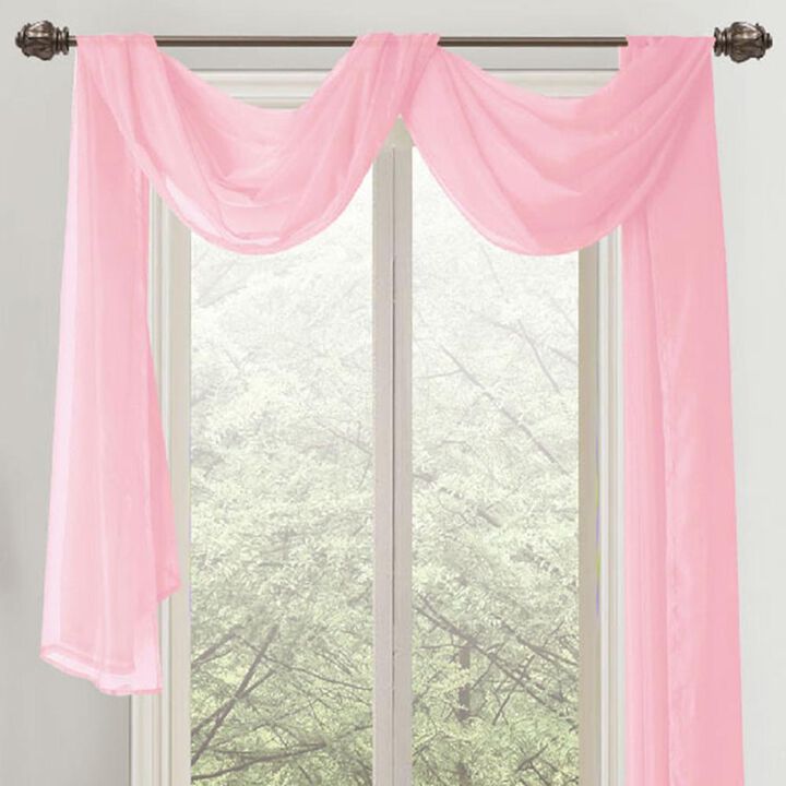 Celine Sheer 55 x 216 in. Sheer Curtain Scarf Valance Pink