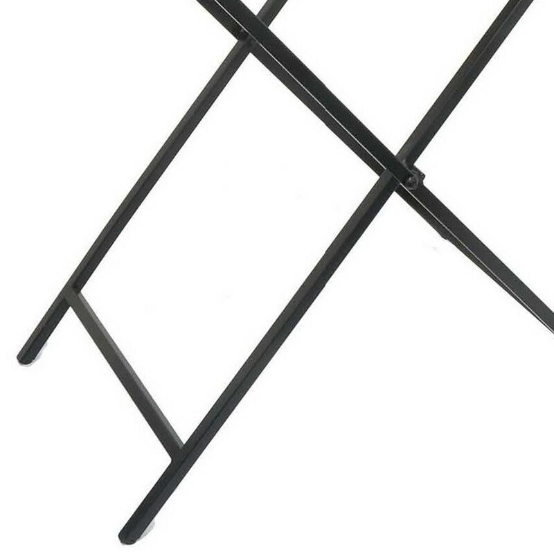 Dain 28 Inch Serving Tray Table, Foldable, Black Metal Stand, White Finish - Benzara