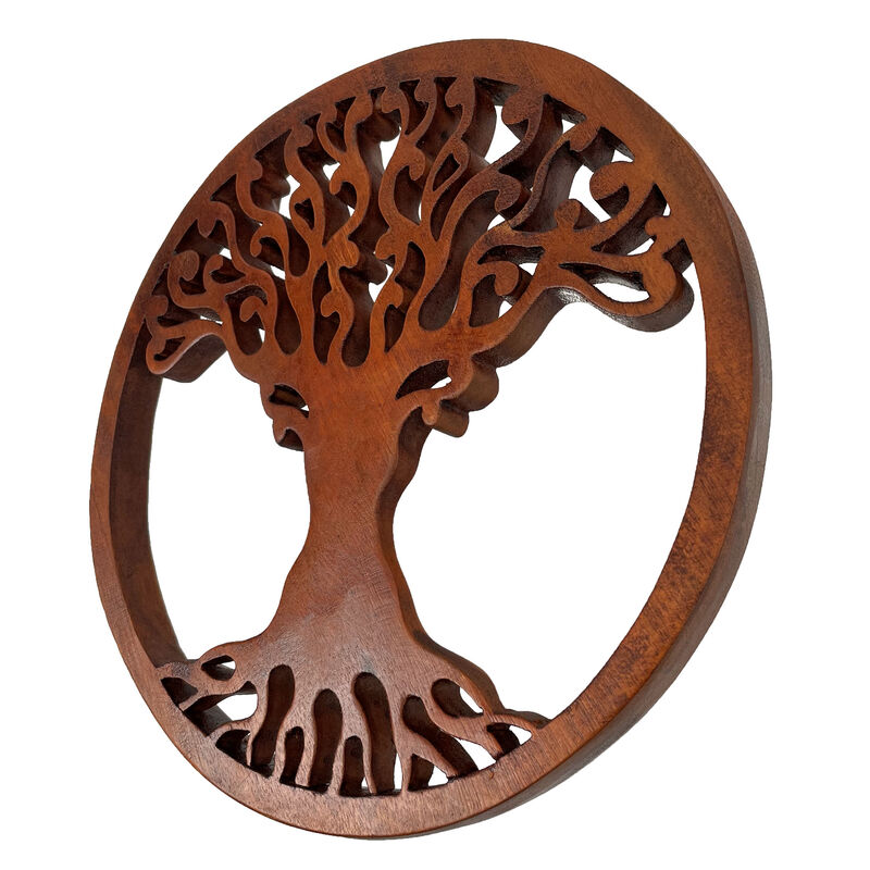 Hand Carved Mahogany Tree Of Life Wood Wall Plaque - 11.5 Inch Diameter image number 3