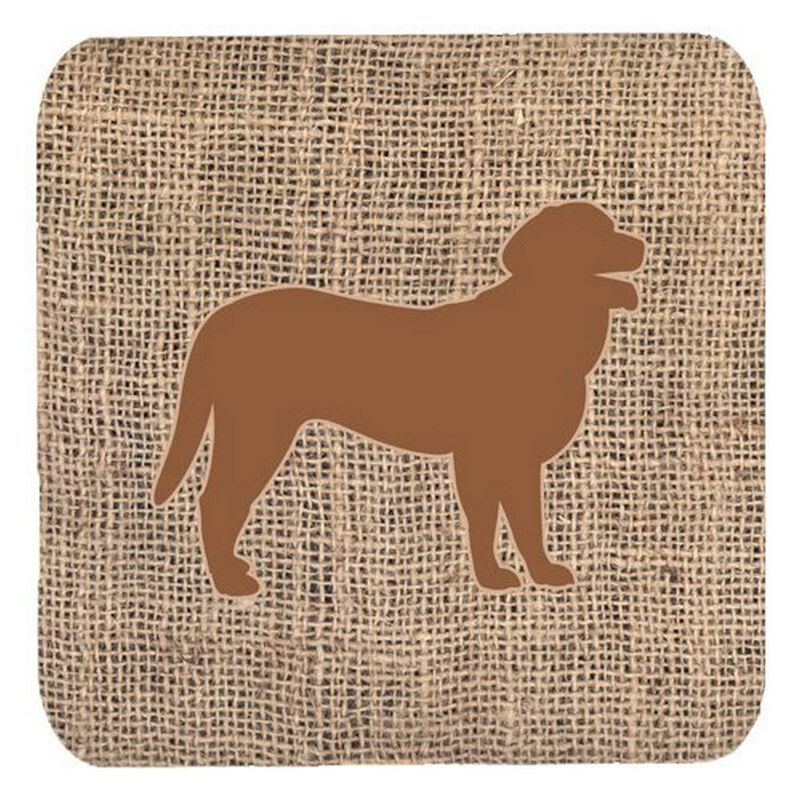 Caroline's Treasures BB1074-BL-BN-FC Curly Coated Retriever Burlap and Brown Foam Coasters (Set of 4), 3.5 H x 3.5 W, Multicolor