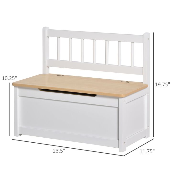 2-In-1 Kids Toy Chest Storage Box with Seat Bench Cabinet Chunk Cube with Safety Pneumatic Rod White