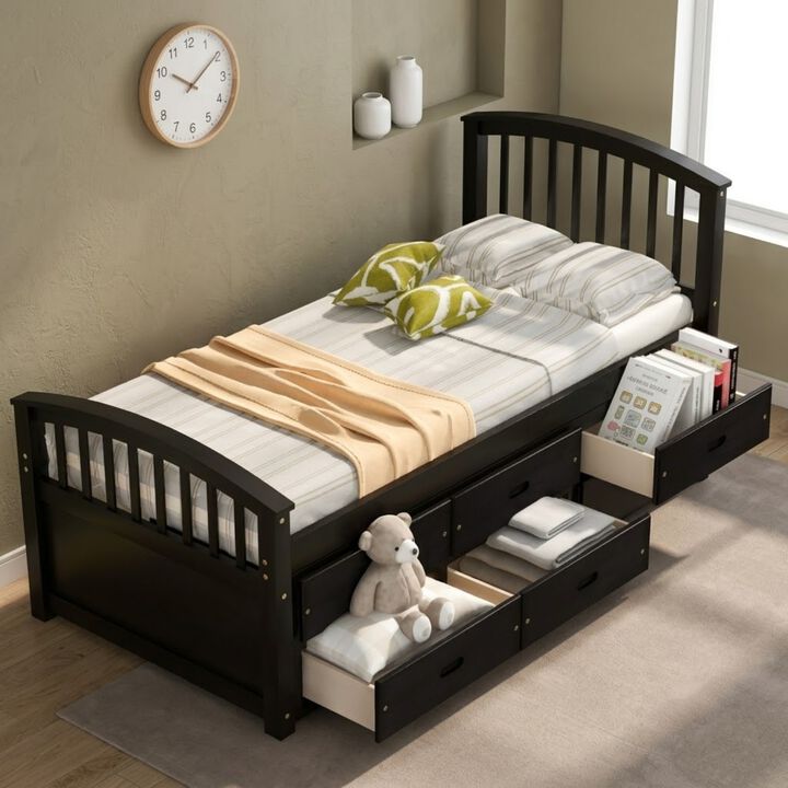 Whisen Twin Size Platform Storage Bed with 6 Drawers, Solid Wood, for Kids Bedroom