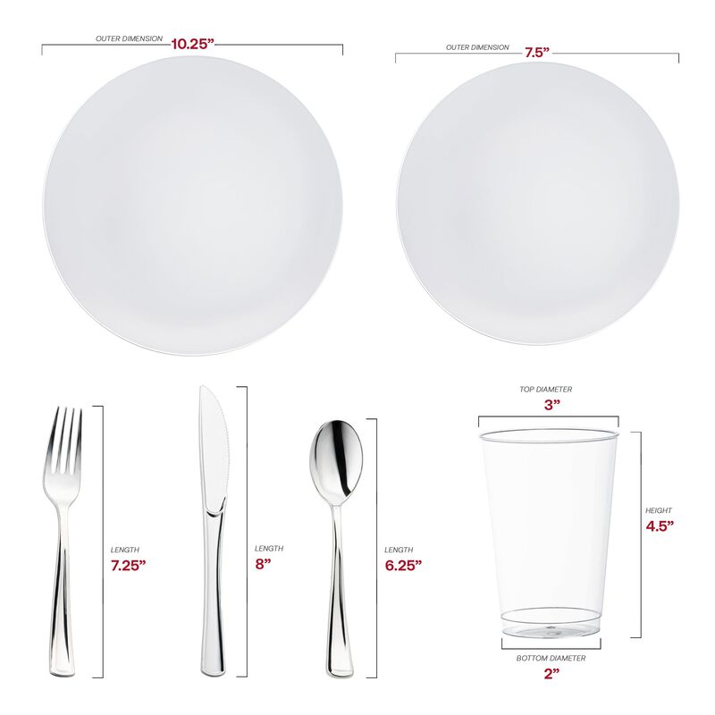 White with Silver Rim Organic Round Plastic Wedding Value Set (30 Sets) image number 2