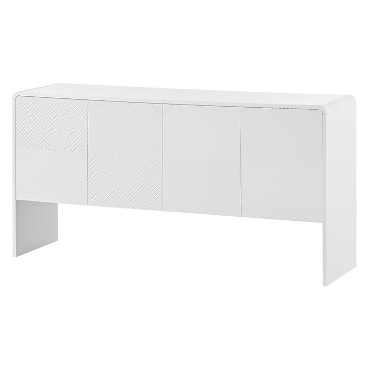 Minimalist Style 60"L Large Storage Space Sideboard with 4 Doors and Rebound Device for Living Room and Entryway (White)