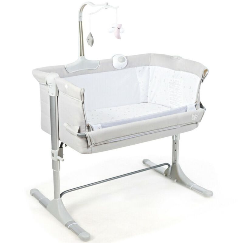 Hivago Height Adjustable Baby Side Crib  with Music Box & Toys