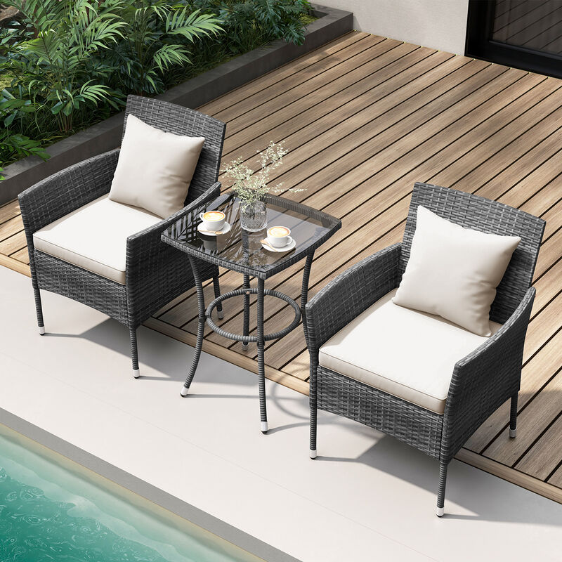 3-Piece Patio Chair and Coffee Table Set with Tempered Glass Top image number 2