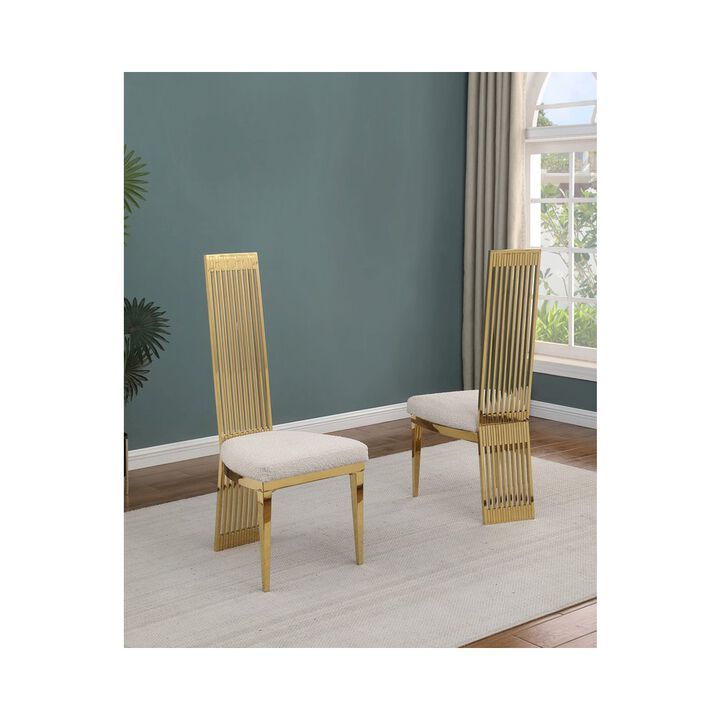 Best Quality Furniture Set Of 2 Slat Back Side Chairs In Gold Stainless Steel