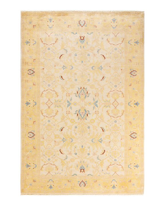Eclectic, One-of-a-Kind Hand-Knotted Area Rug  - Ivory, 6' 3" x 9' 2"