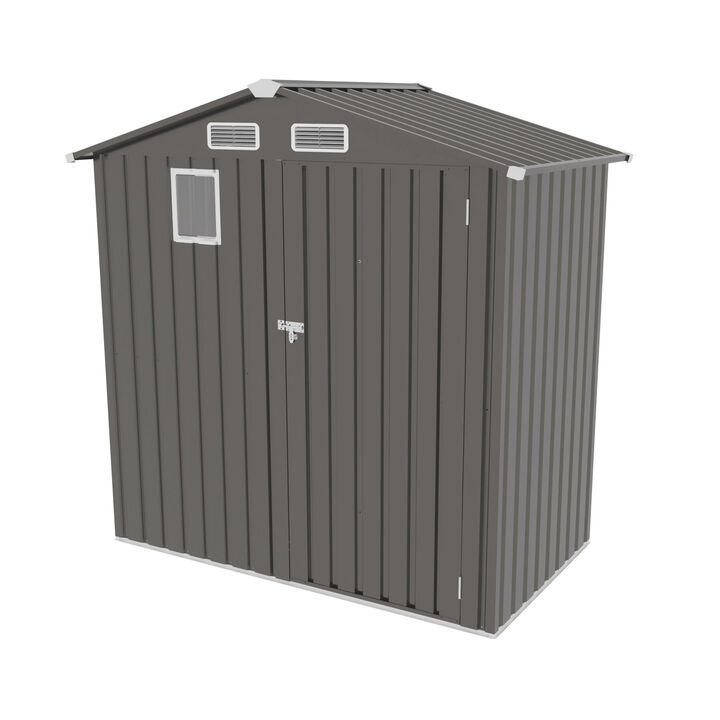 WOW PIONEER Durable 6x3.6FT Outdoor Metal Storage Shed with Peaked Roof, Clear Window and Lockable Door