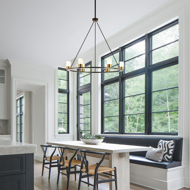 30.9 in. 6-Light Black Ceiling Light with Crystal Shade