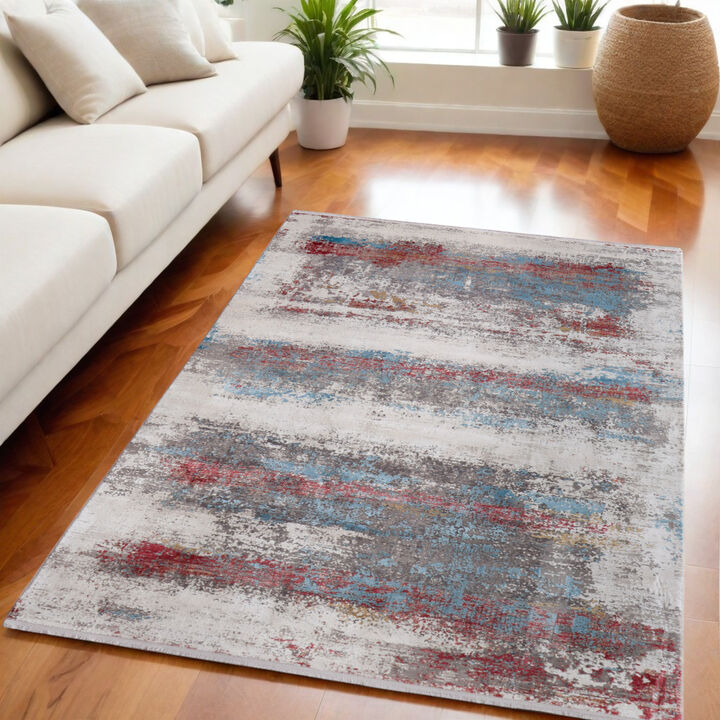 HomeRoots Abstract Power Loom Area Rug With Fringe