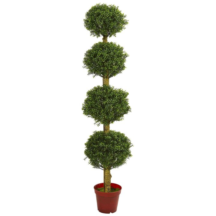 Nearly Natural 6-ft Four Tier Boxwood Artificial Topiary Tree UV Resistant (Indoor/Outdoor)