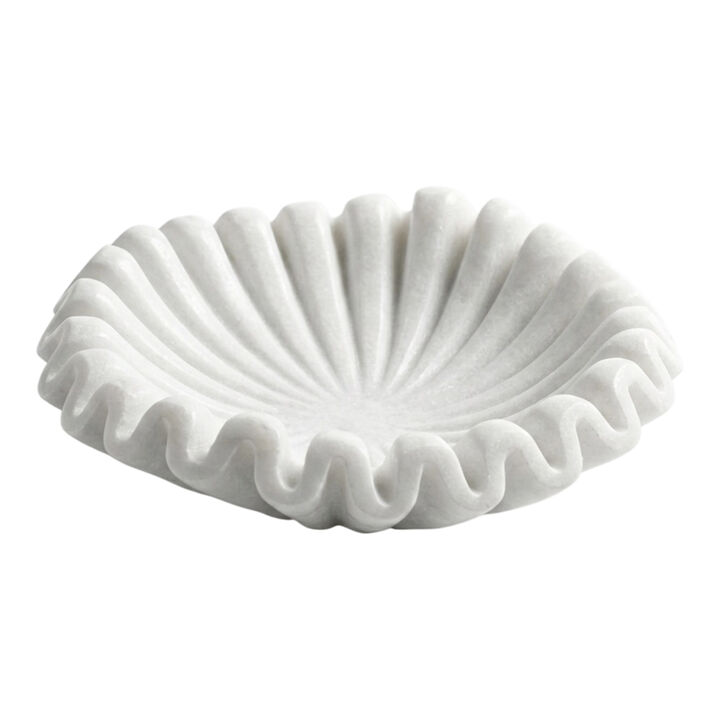 7" Ruffled Bowl, White Marble