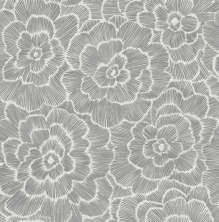Periwinkle Grey Textured Floral Wallpaper