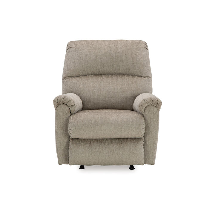 Ead Manual Rocker Recliner Chair, Plush Cushion Taupe Brown Polyester - Benzara