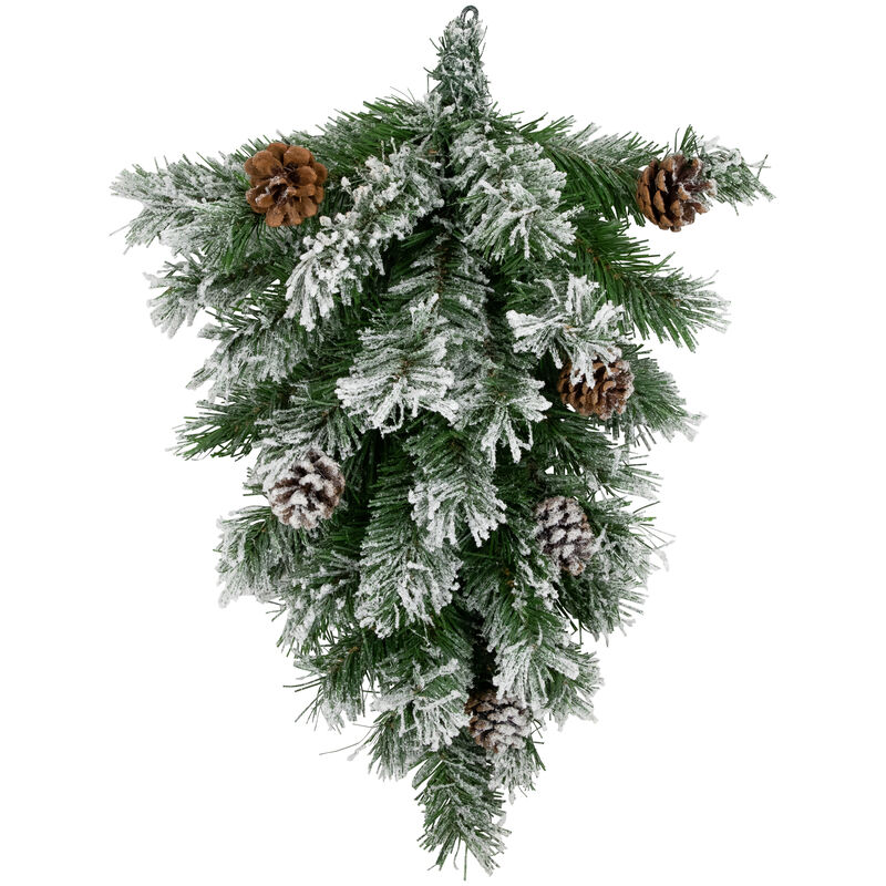 22" Snowy Flocked Angel Pine with Pine Cones Christmas Teardrop Swag - Unlit image number 0