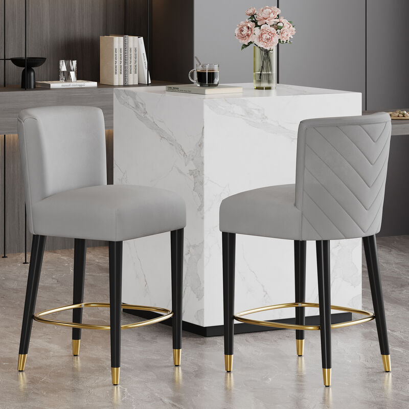 Christopher Knight Home Casper Modern Upholstered Rubberwood Barstool with Gold Circular Footrest (Set of 2) image number 1