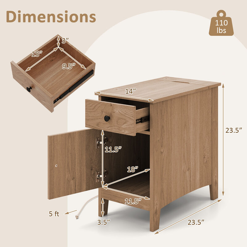 Flip Top End Table with Charging Station USB Ports Outlets and Drawer image number 4