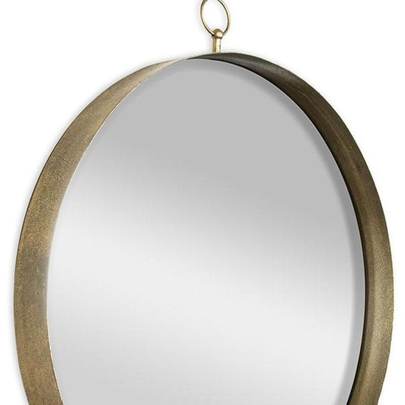 HomeRoots 34" Gold Round Iron Framed Accent Mirror image number 5