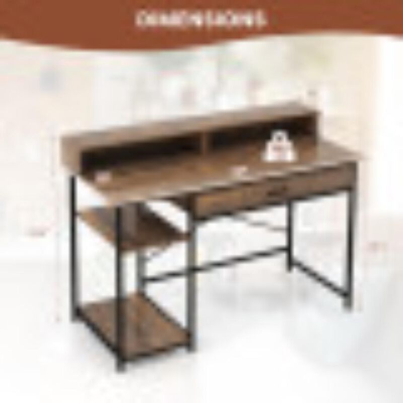 Hivvago 48 Inch Computer Desk with Monitor Stand Drawer and Shelves
