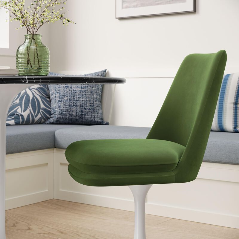 Modway Lippa Velvet Swivel Dining Side Chair in White Moss Green - Armless Accent Chair with Stain-Resistant Performance Velvet Upholstery - 360&deg; Rotating Office Chair image number 5
