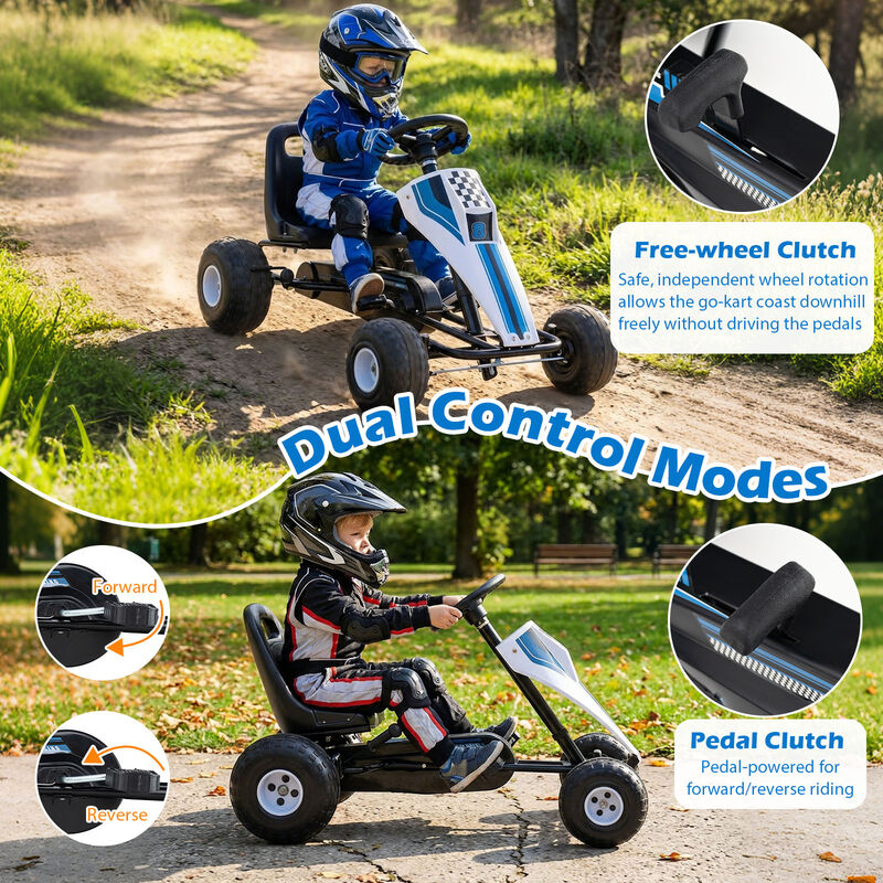 Kids 4 Wheel Pedal Go Kart with Steering Wheel and Safe Handbrake for Backyard image number 6