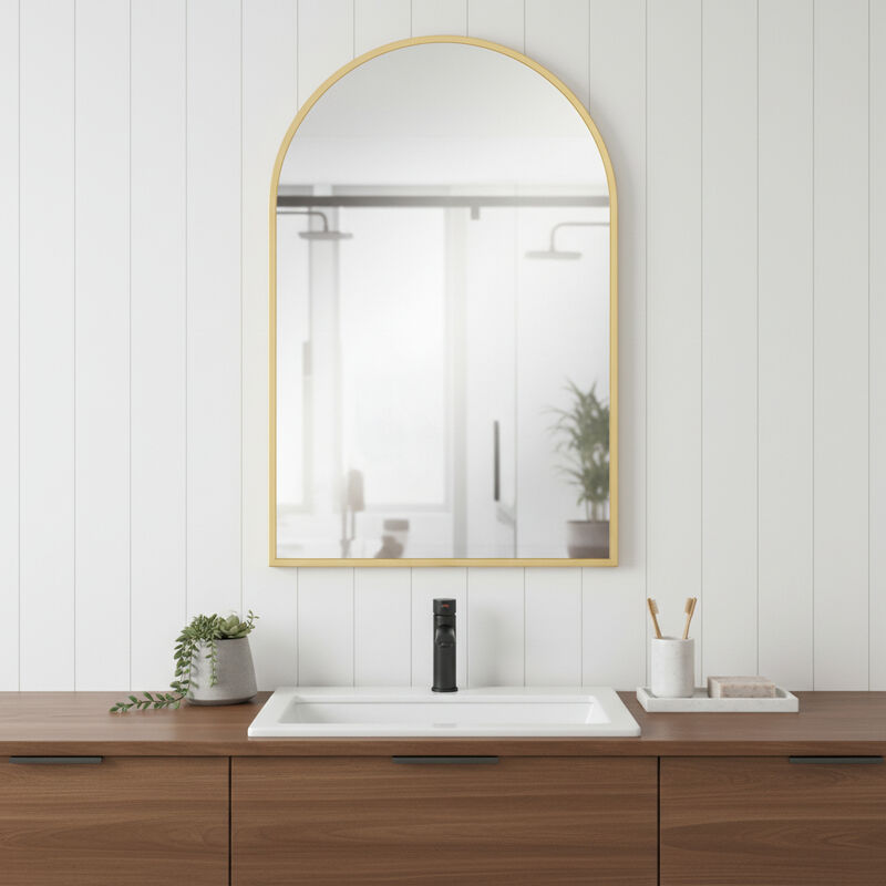 HomeRoots 35" Gold Metal Arch Framed Accent Mirror image number 1