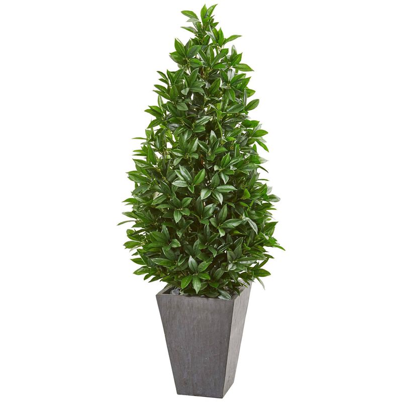 Nearly Natural 57-in Bay Leaf Cone Topiary in Planter UV (Indoor/Outdoor)