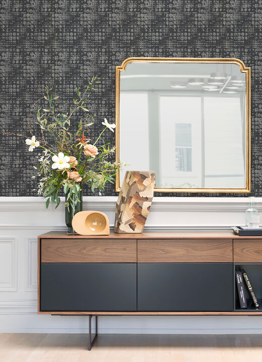 Celeste Silver Circle Grid Wallpaper (Set of 2)