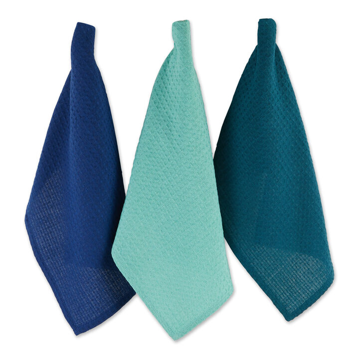 Set of 6 Assorted Blues Recycled Cotton Waffle Dish Towel  26"