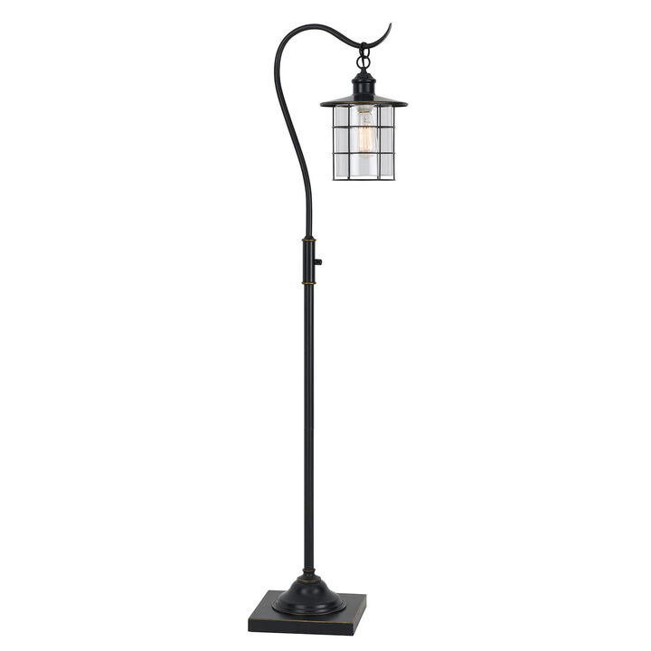 HomeRoots 60" Antiqued Bronze Lantern Style Floor Lamp With Glass and Metal Shade