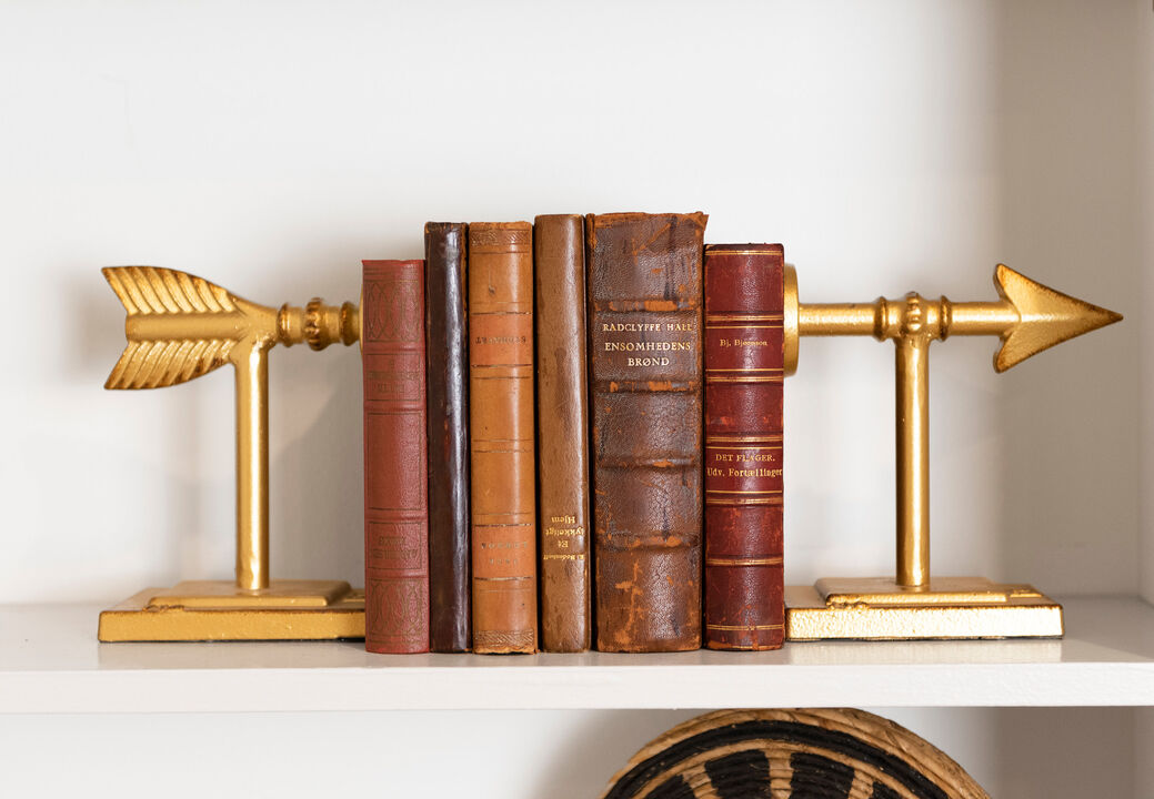 Decorative Cast Metal Arrow Bookends, Gold, Set of 2