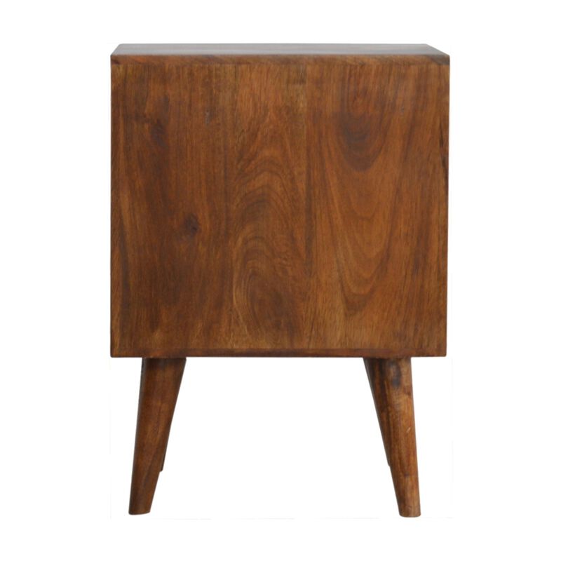 Chestnut  Solid Wood 2 Drawer Cube Carved Nightstand