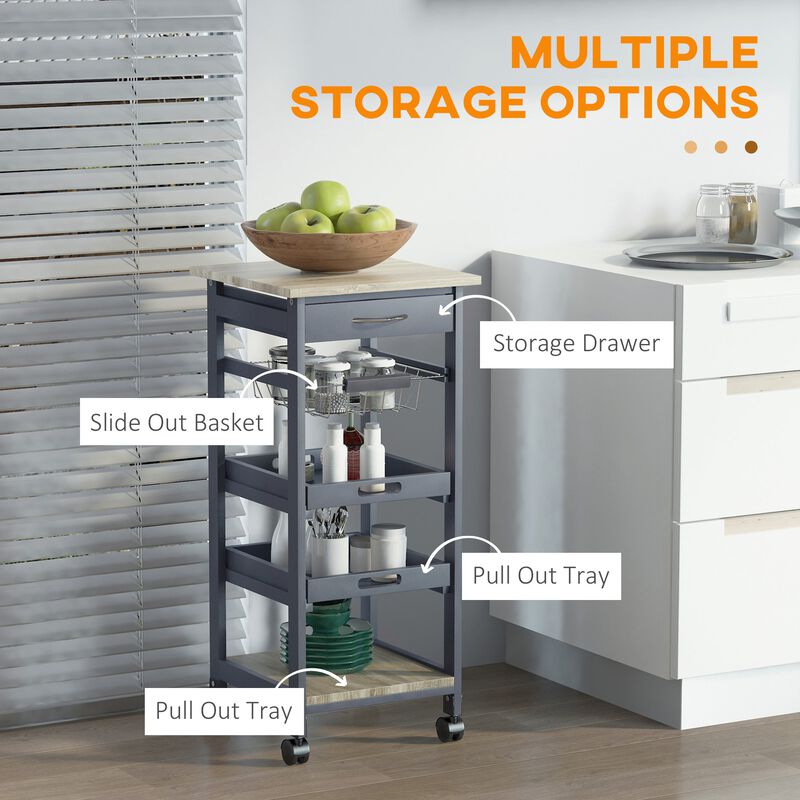 Gray Kitchen Helper: Rolling Cart with Tray and Basket image number 3