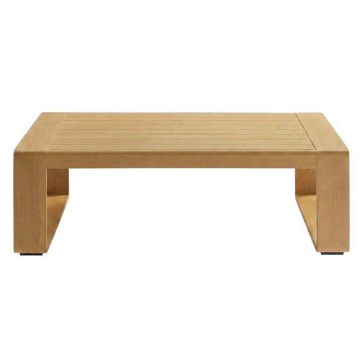 Aluminum Faux Wood Rectangular Patio Coffee Table for Deck and Porch, Natural